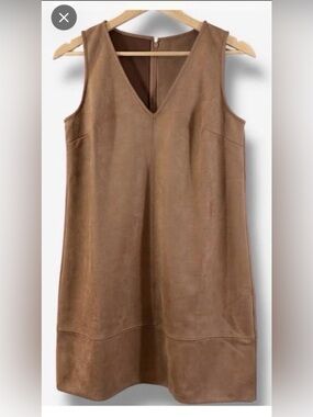 New Ann Taylor Loft Tan/Brown Faux Suede Mini Shift Dress V-Neck sz 2